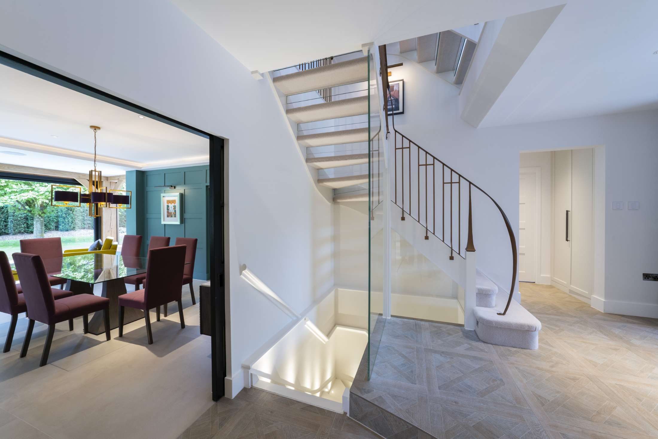 Interior of Skyfall development showing staircase and dining table