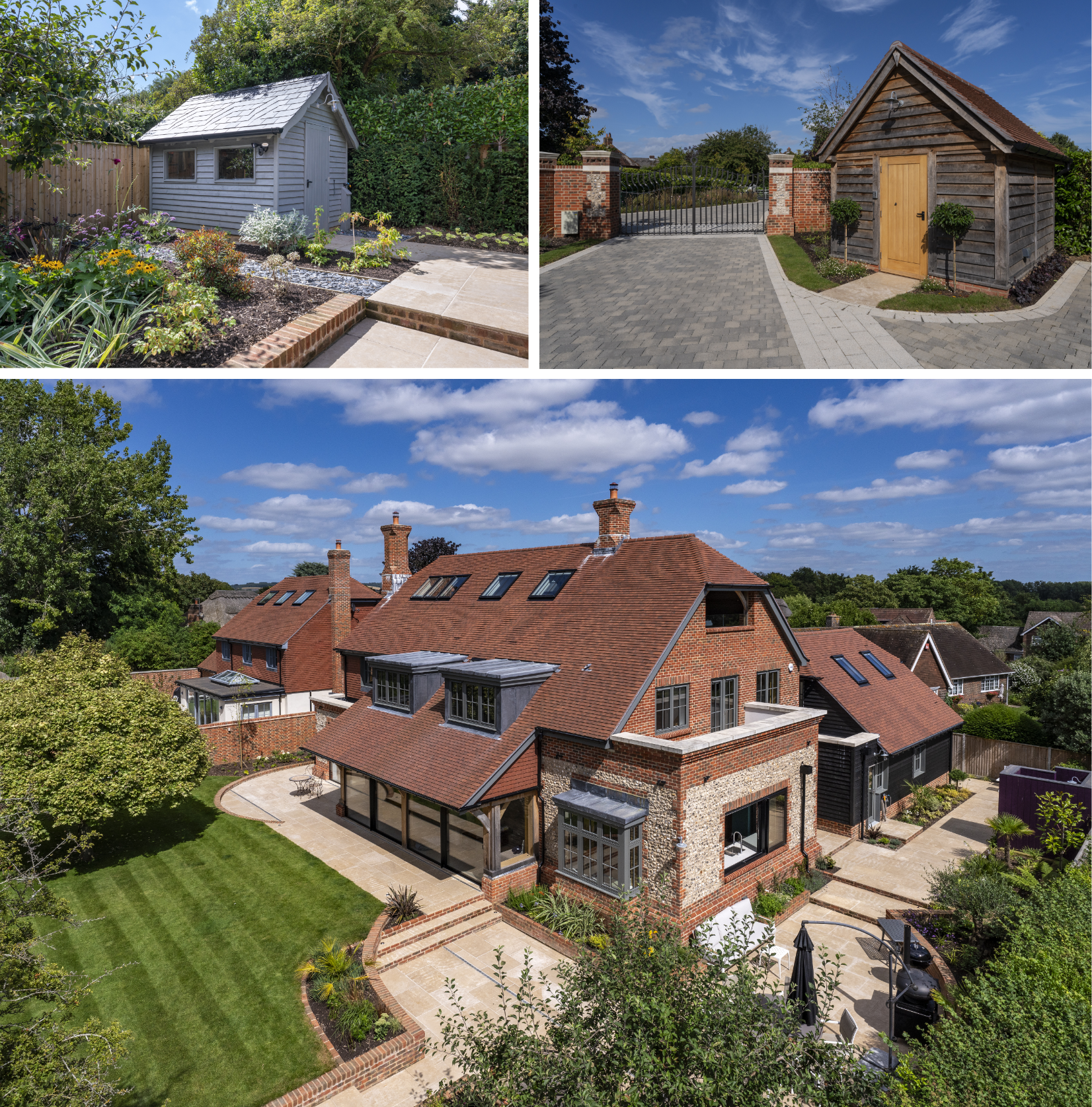 Composition of three images showing exterior of Skyfall development